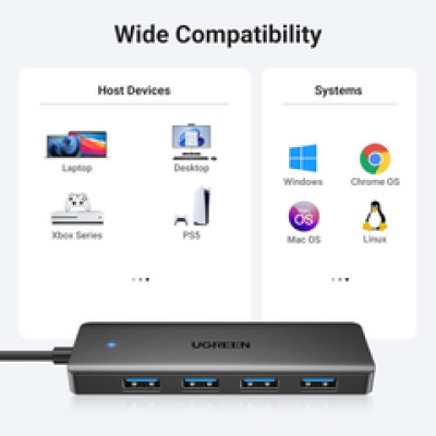 UGREEN USB Hub USB-C 3.0, 4-portni USB 3.0, sivi
