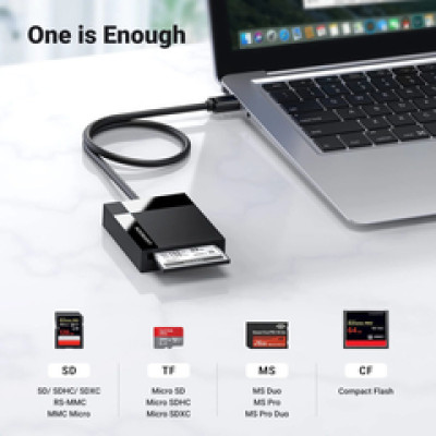 UGREEN čitač memorijskih kartica, USB 3.0, TF/SD/CF/MS kartice, 50cm, crni