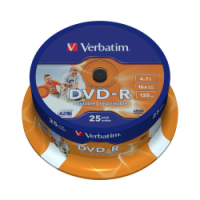 DVD-R Verbatim 4.7GB 16× Wide Photo print. spindle pk25