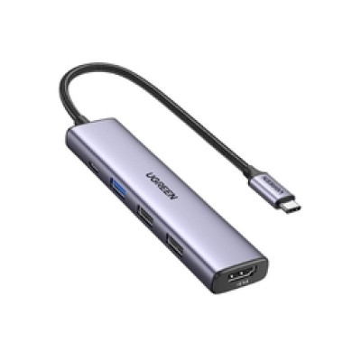 UGREEN 5-portni Revodok 105 USB-C HUB, 3xUSB-A, 1xUSB-C 100W PD, 1xHDMI 4K 30Hz, sivi