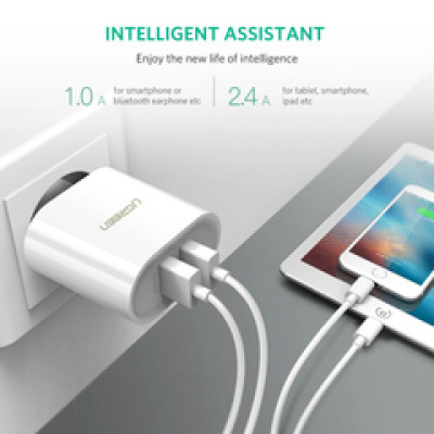 UGREEN 17W zidni punjač, 2×USB-A, bijeli