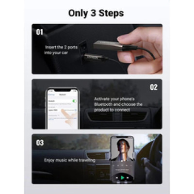 UGREEN Bluetooth 5.3 USB/Aux adapter, za auto, crni