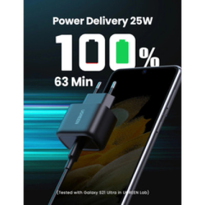 UGREEN punjač, 25W, USB-C PD + kabel C-C, crni, 2m