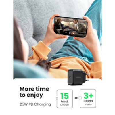 UGREEN punjač, 25W, USB-C PD + kabel C-C, crni, 2m