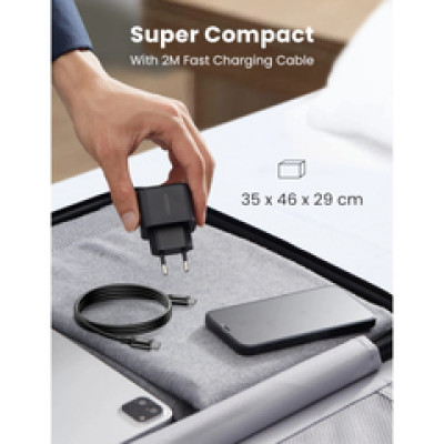 UGREEN punjač, 25W, USB-C PD + kabel C-C, crni, 2m