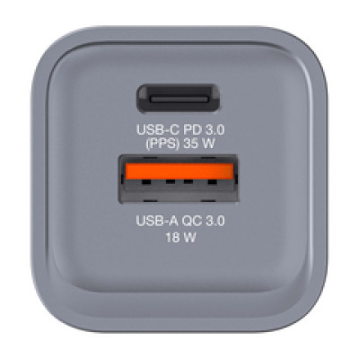 Verbatim GNC-35 GaN zidni punjač 35W, 1×USB-C PD 35W / 1×USB-A QC3.0 