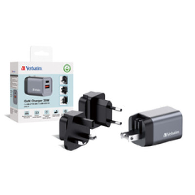 Verbatim GNC-35 GaN zidni punjač 35W, 1×USB-C PD 35W / 1×USB-A QC3.0 