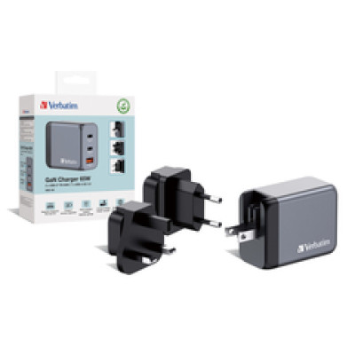 Verbatim GNC-65 GaN zidni punjač 65W, 2×USB-C PD 65W / 1×USB-A QC3.0