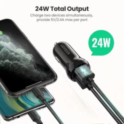 UGREEN auto punjač 24W, 2×USB-A, crni