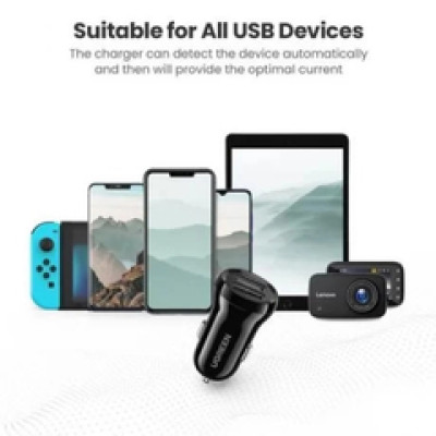 UGREEN auto punjač 24W, 2×USB-A, crni