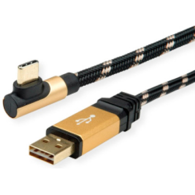 Roline GOLD USB2.0 kabel TIP A (M) - USB-C (M) kutni, 1.8m, crno/zlatni