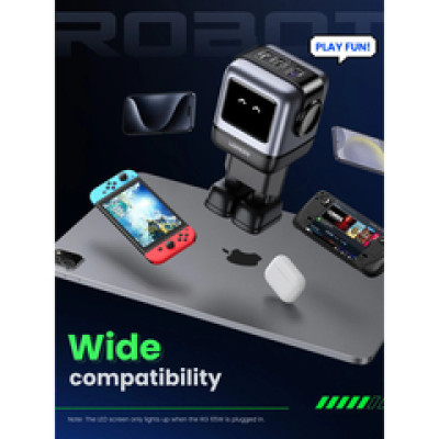 UGREEN Robot zidni punjač 65W, 2x USB-C, 1xUSB-A, GaN, sivo crni