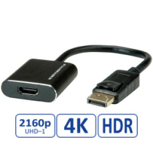 Adapter DisplayPort - HDMI, M/F, v1.4, aktivni, 4K60, 0.15m, Roline  