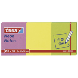 Blok samoljepljiv 40x50mm 3x80L Neon notes Tesa 