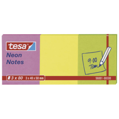 Blok samoljepljiv 40x50mm 3x80L Neon notes Tesa 56001 neon mix