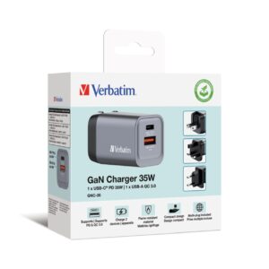 Verbatim GNC-35 GaN zidni punjač 35W, 1×USB-C PD 35W / 1×USB-A QC3.0