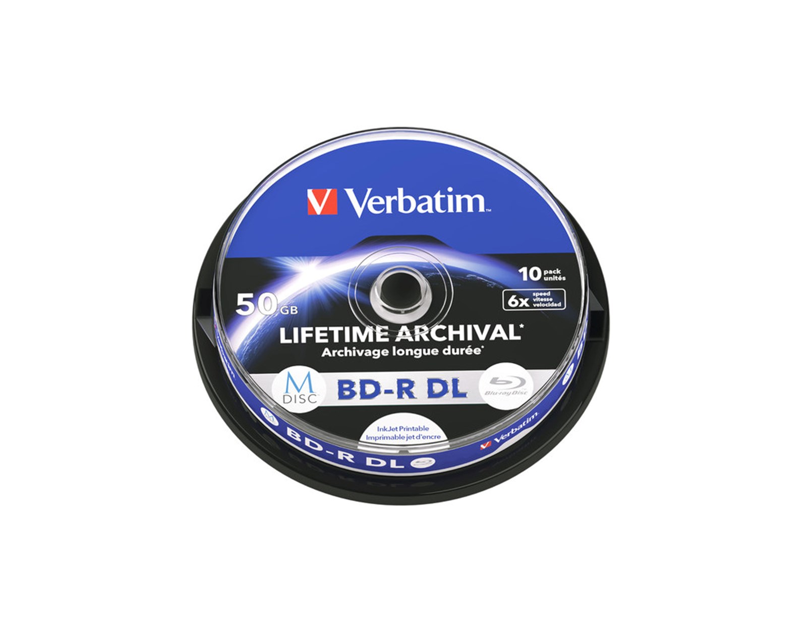 M-Disc Lifetime Archival 50GB BD-R DL 6× Inkjet Printable 10 pack spindle