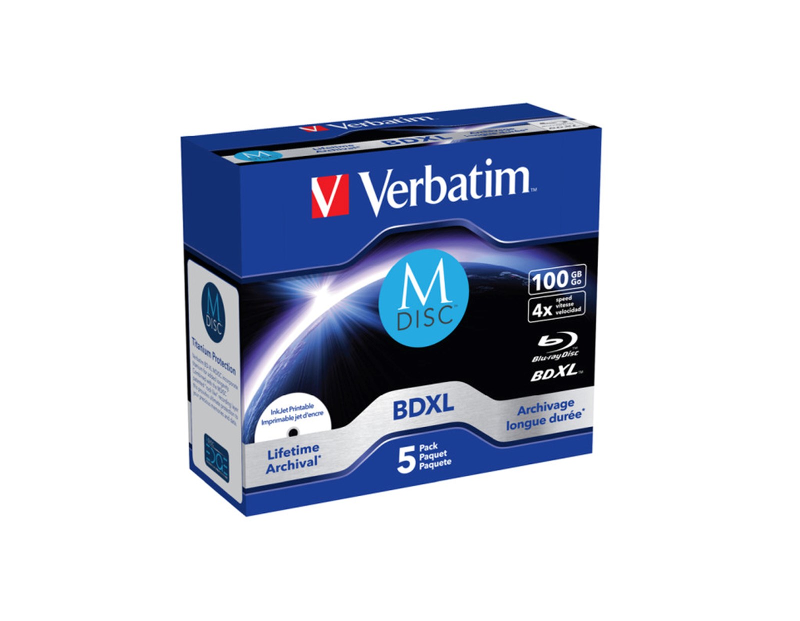 M-Disc Lifetime Archival 100GB BD-R XL 4× Inkjet Printable 5 pack JC