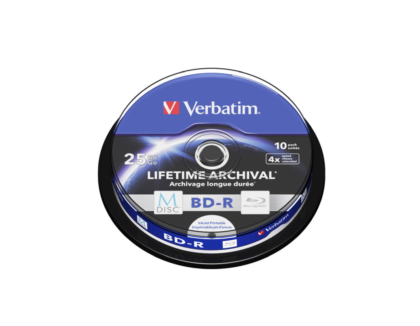 M-Disc Lifetime Archival 25GB BD-R SL 4× Inkjet Printable 10 pack spindle