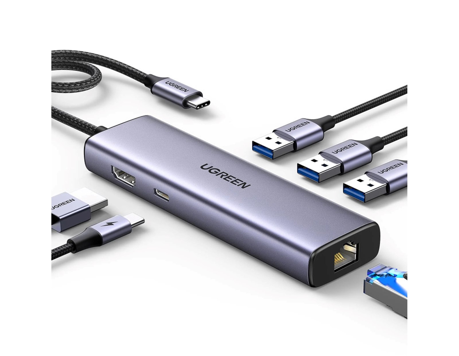 UGREEN 6-portni USB-C HUB USB-C 3×USB-A 3.0, 1×HDMI,1×RJ45,1×USB-C PD
