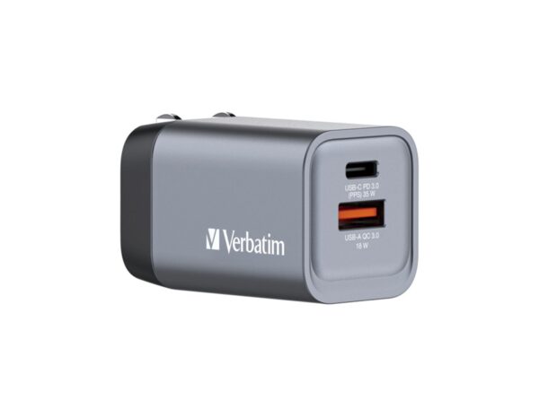 Verbatim GNC-35 GaN zidni punjač 35W, 1×USB-C PD 35W / 1×USB-A QC3.0