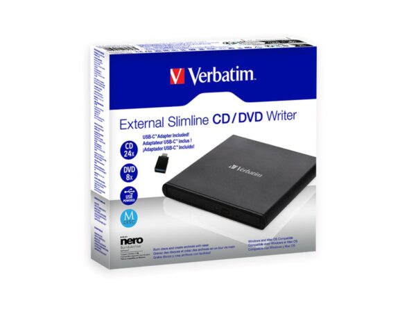 Verbatim Slimline CD/DVD vanjski snimač, M-Disc kompatibilan, USB2.0, crni
