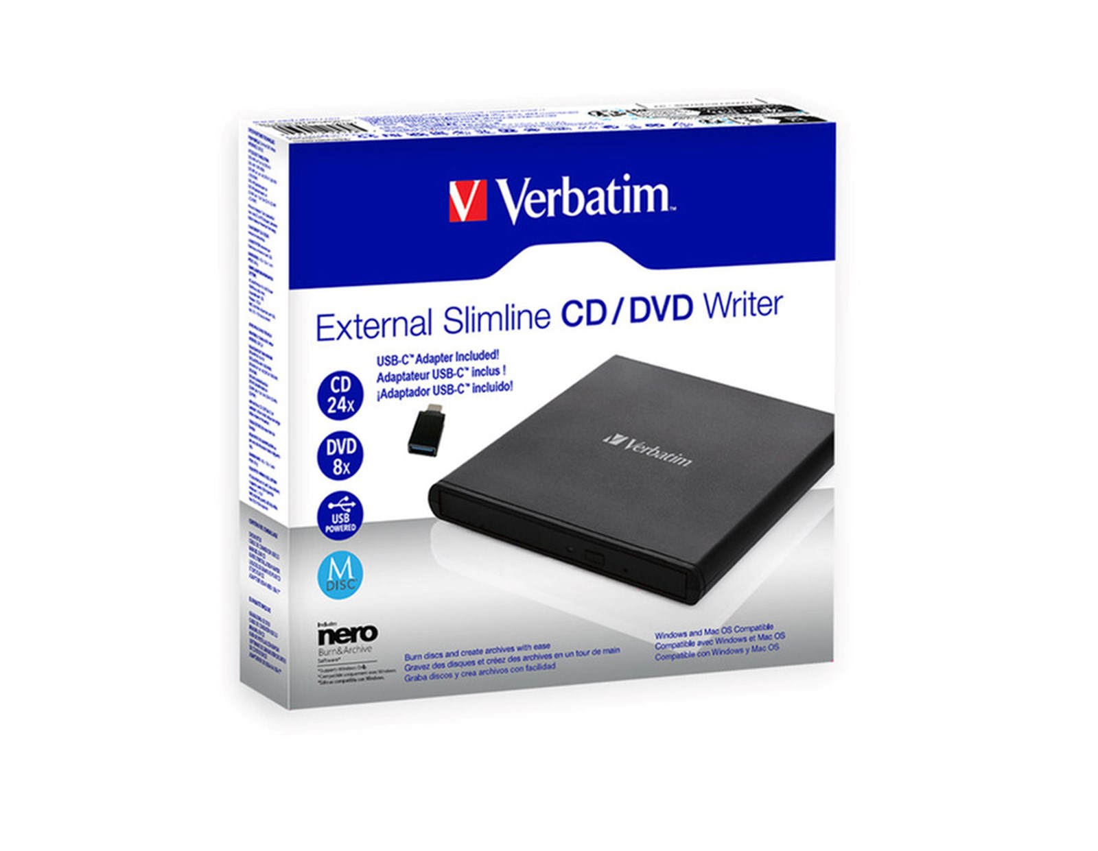 Verbatim Slimline CD/DVD vanjski snimač, M-Disc kompatibilan, USB2.0, crni