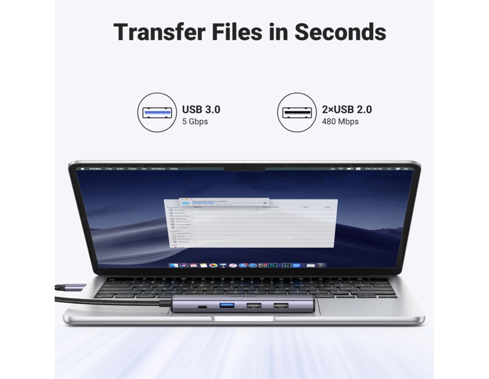 UGREEN 5-portni Revodok 105 USB-C HUB, 3xUSB-A, 1xUSB-C 100W PD, 1xHDMI 4K 30Hz, sivi - Slika 5