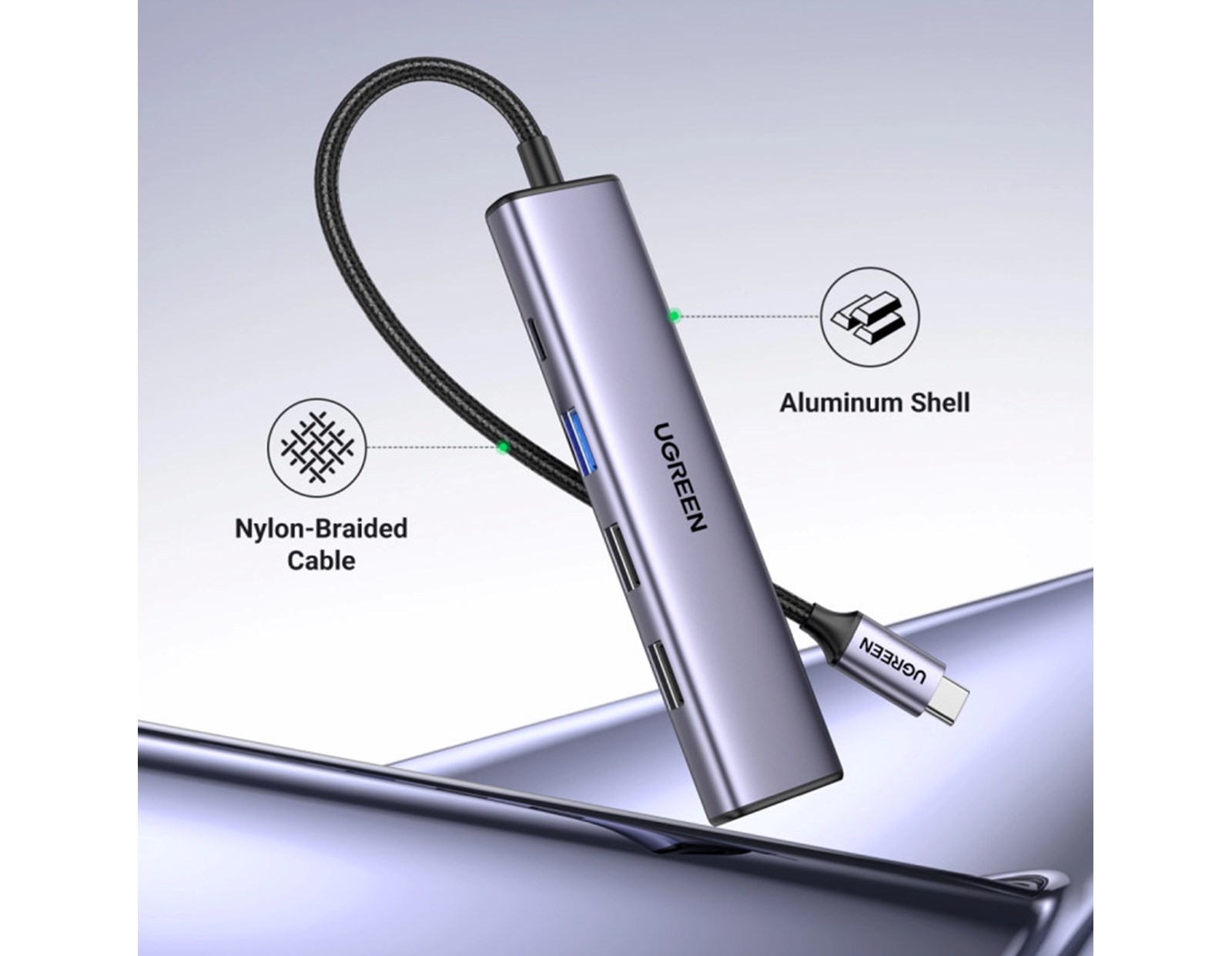 UGREEN 5-portni Revodok 105 USB-C HUB, 3xUSB-A, 1xUSB-C 100W PD, 1xHDMI 4K 30Hz, sivi - Slika 4