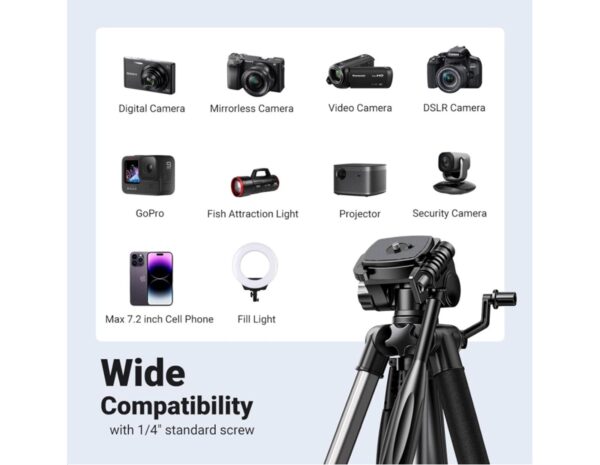UGREEN LP661 Stativ tripod za foto i video, nosivost 5kg, visina 53.5-175cm, 360° Pan,180° Tilt, za mobitele, akcijske kamere, DSLR fotoaparate, ručne kamkordere, projektore - Slika 4