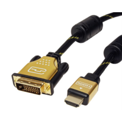 Kabel DVI , DVI-D - HDMI Dual Link, M/M, UHD 4K, 2.0m, crno/zlatni