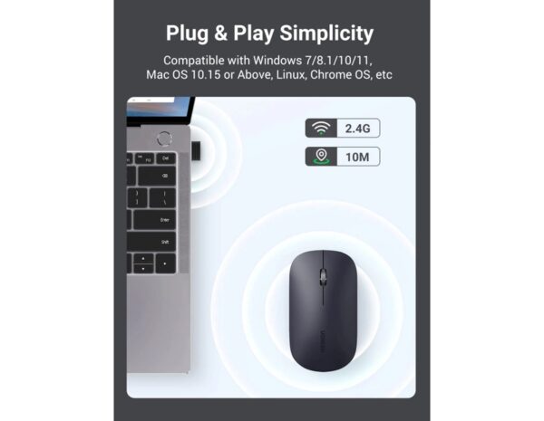 UGREEN SILENT bežični miš, 4000 DPI, USB, sivi - Slika 3