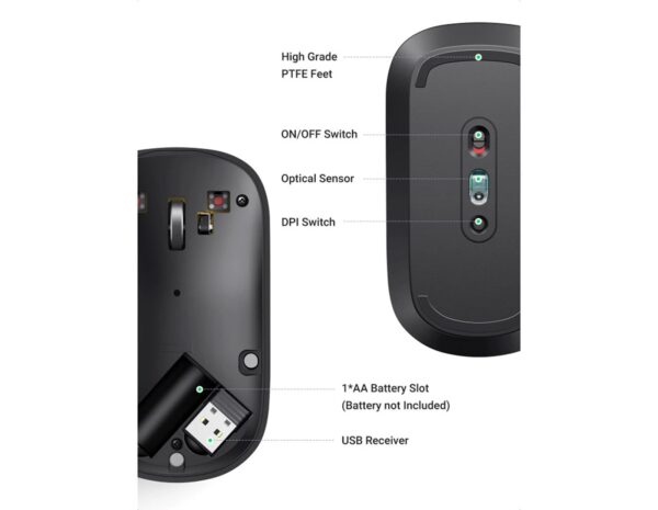 UGREEN SILENT bežični miš, 4000 DPI, USB, sivi - Slika 2