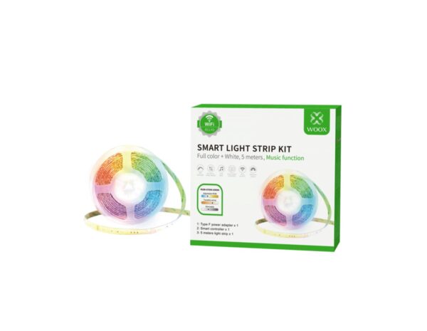 WOOX WiFi Smart LED traka RGB + muzička funkcija, 5m, 24W, 3000K-6500K, vodootporna, WooxHome app, glasovna kontrola - Alexa & Google Assistant (R5149)