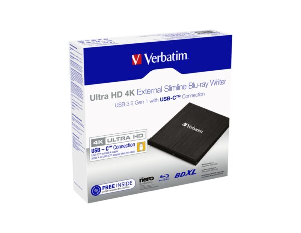 Verbatim Blu-Ray Slimline Ultra HD 4K vanjski snimač, M-Disc kompatibilan, USB3.2 (USB-C)