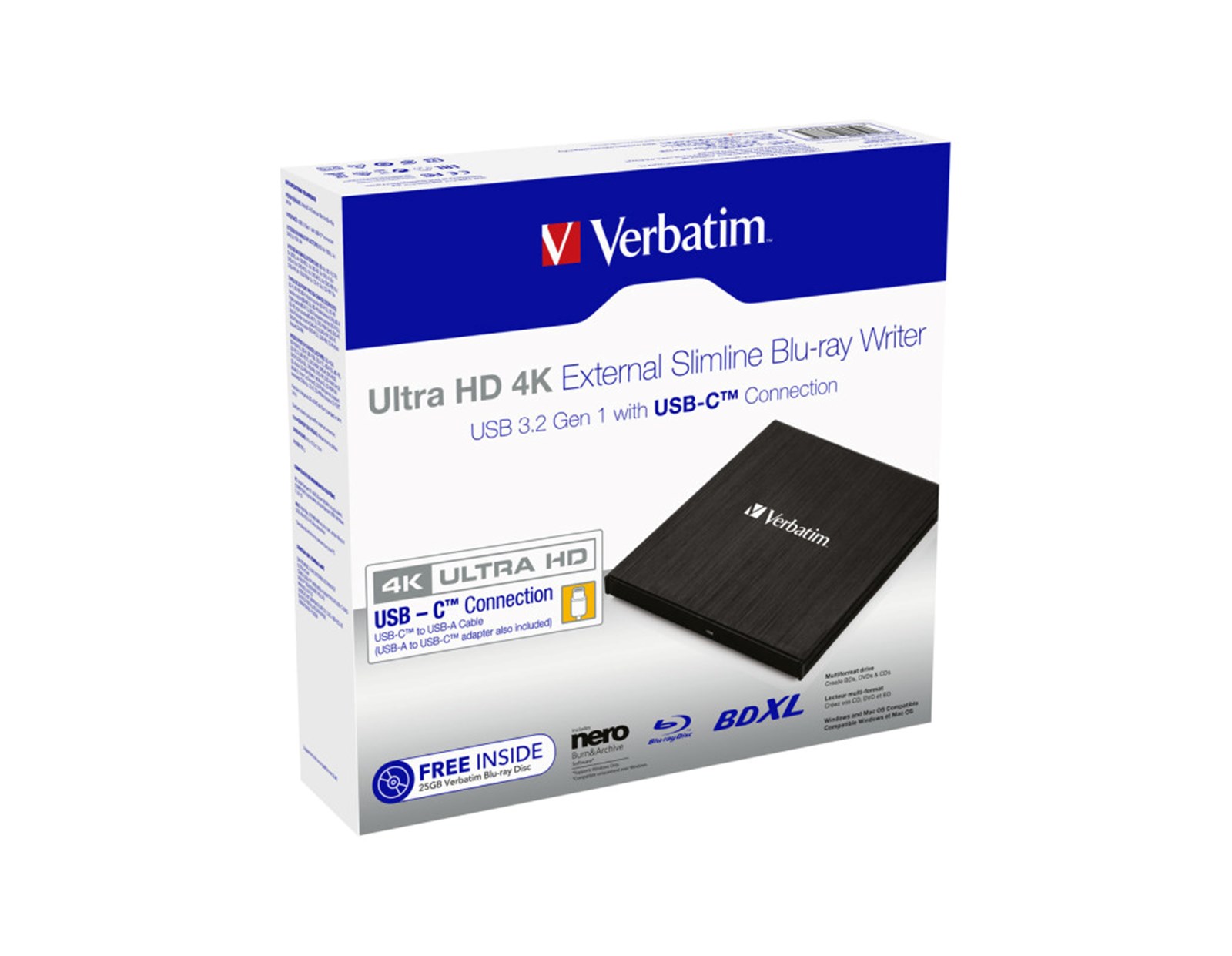 Verbatim Blu-Ray Slimline Ultra HD 4K vanjski snimač, M-Disc kompatibilan, USB3.2 (USB-C)