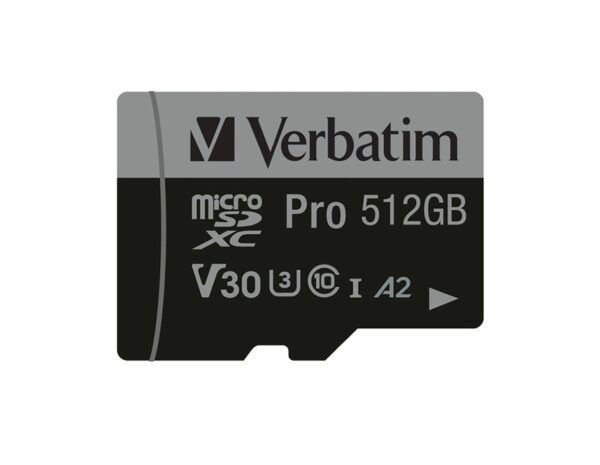 Verbatim Micro SDXC 512GB, PRO, U3, A2, V30, Class 10 Card + adapter - Slika 2