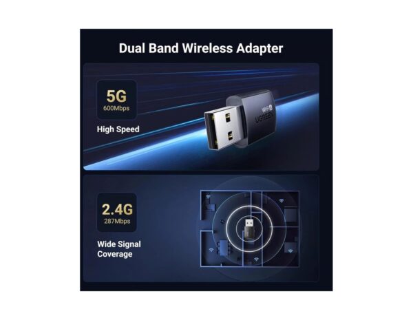 UGREEN AX900 Bežični mrežni adapter kartica, USB 3.0, Dual band, Wi-Fi 6, 900 Mbps brzina, crni - Slika 4