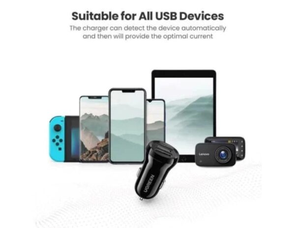 UGREEN auto punjač 24W, 2×USB-A, crni - Slika 2