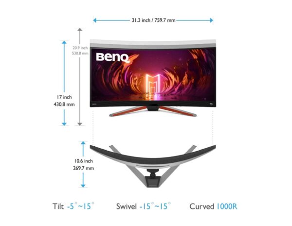 BenQ 34" EX3410R QHD (3440×1440) VA, 144Hz, 21:9, 1ms, 400 cd/m2, 3000:1, 2×HDMI/DP, 3×USB, zvučnici, crni - Slika 6