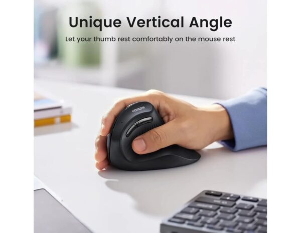 UGREEN bežični ergonomski vertikalni miš, bluetooth, 4000 DPI, USB, crni - Slika 4