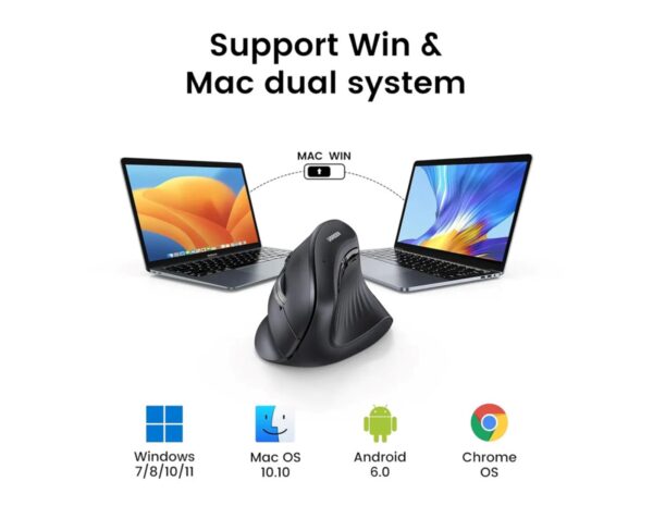 UGREEN bežični ergonomski vertikalni miš, bluetooth, 4000 DPI, USB, crni - Slika 5