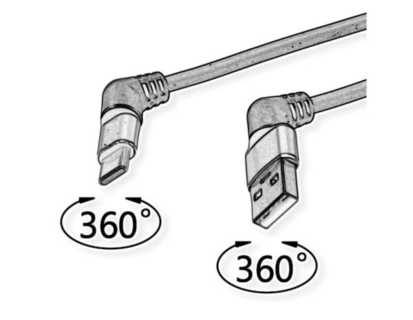 Roline 360° USB 2.0 kabel, C-A, M/M, 60W, okretni konektori, crveno/crni, 1.0m - Slika 2