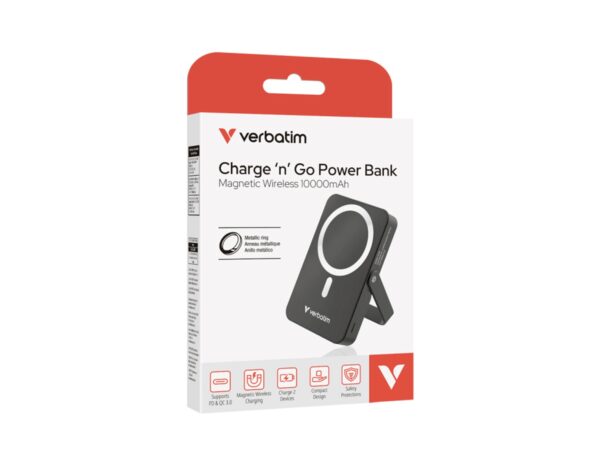 Verbatim Powerbank 10000mAH Charge ‘n’ Go sa stalkom 20W USB-C i 15W magnetsko bežično punjenje, crni - Slika 4