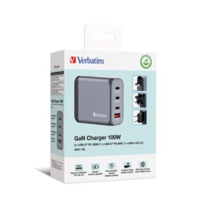 Verbatim GNC-100 GaN zidni punjač 100W, 2×USB-C PD 100W / 1×USB-C PD 65W / 1× USB-A QC3.0