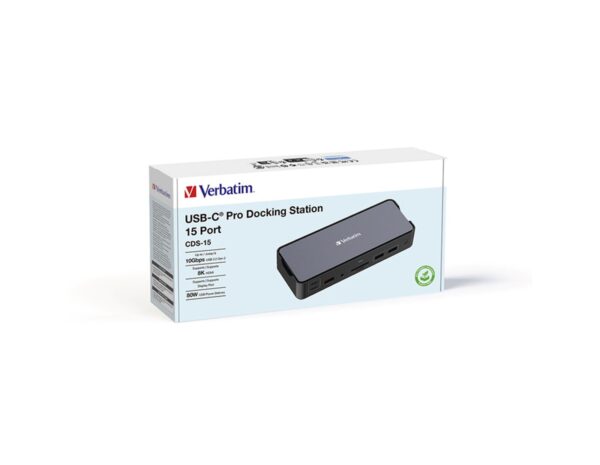 Verbatim CDS-15 portni USB-C Pro Docking Station 2 x HDMI | DP | RJ45 | USB-A 3.1 | 2 x USB-A 3.0 | USB-A 2.0 | 2 x USB-C® 3.1 | SD | microSD | Audio | USB-C PD | USB-C Host