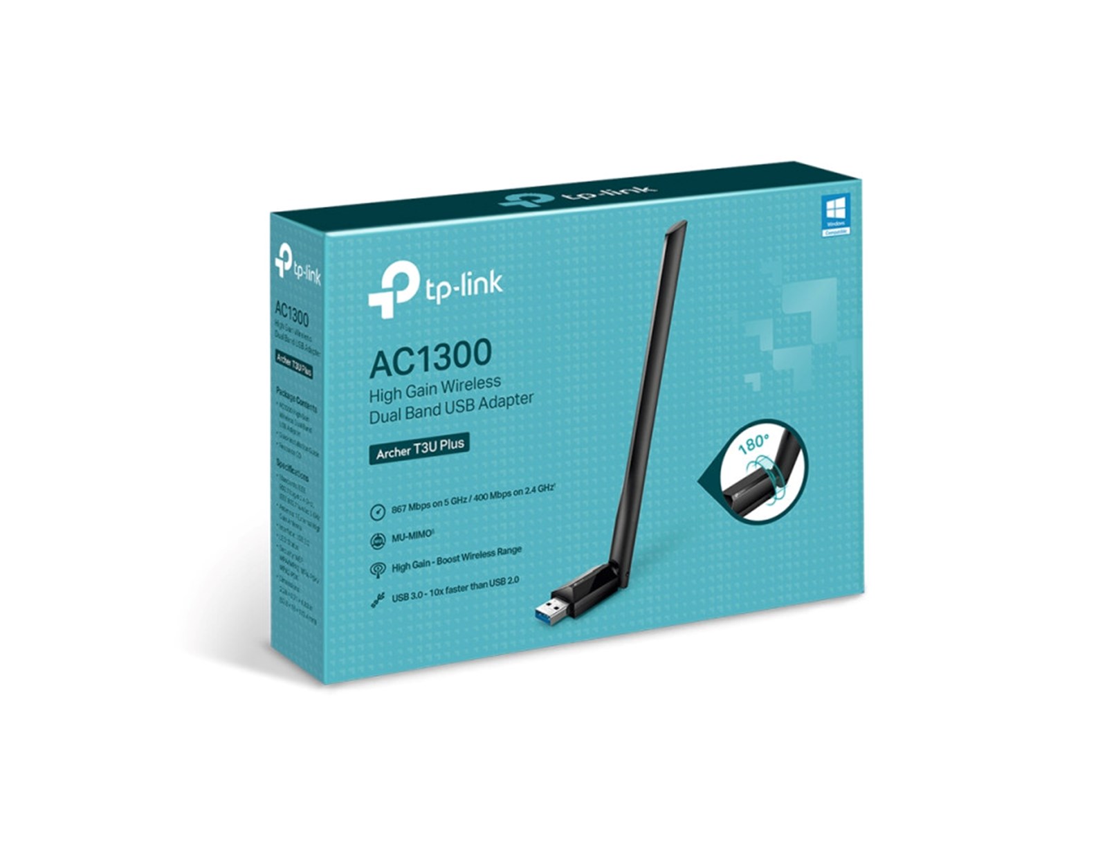 TP-Link AC1300 Archer T3U Plus bežični High-Gain Dual-Band USB3.0 adapter 400Mbps/867Mbps (2.4GHz/5GHz), 802.11a/b/g/n/ac, vanjska antena