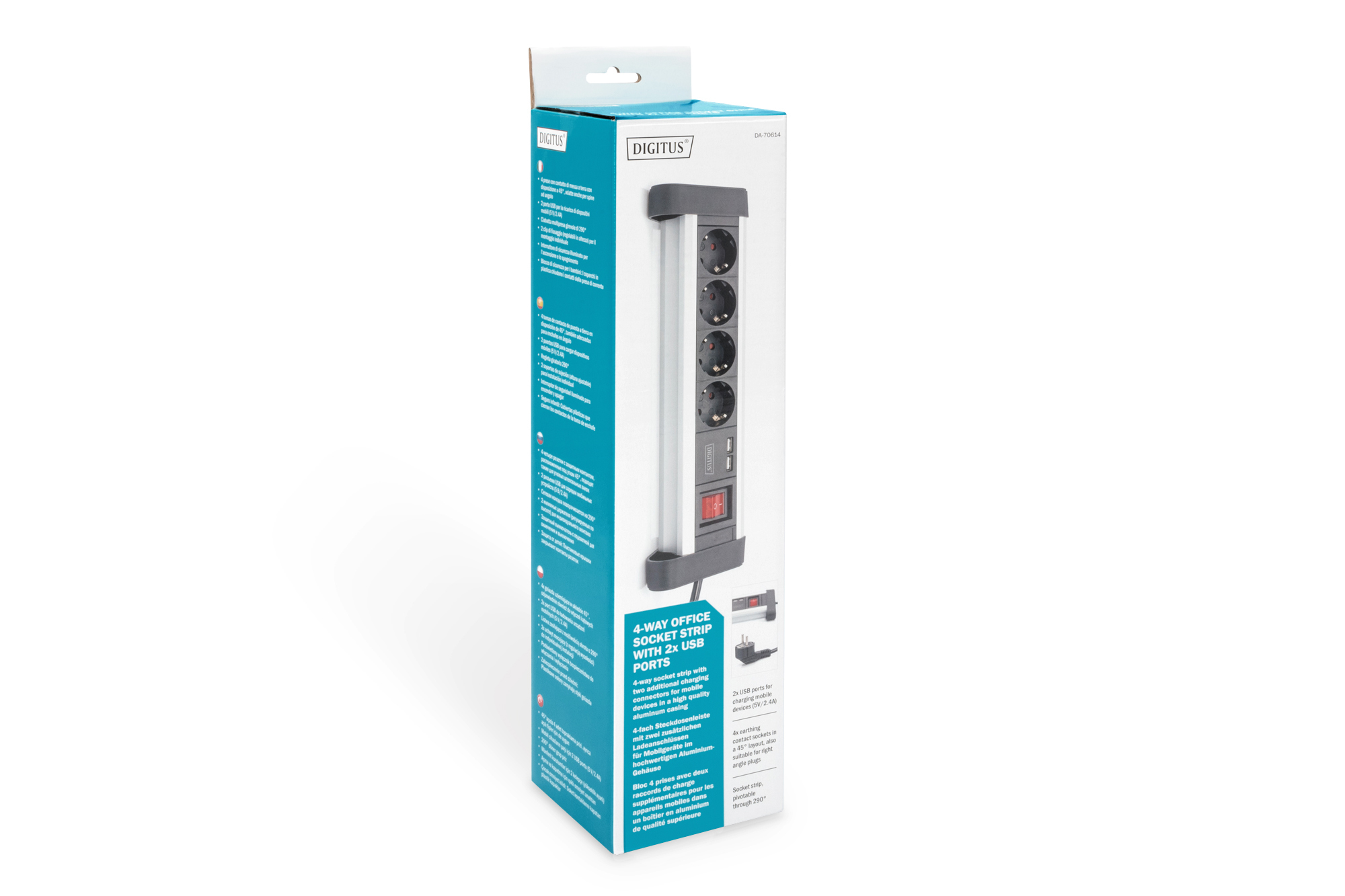 Strujna priključnica 4x + 2xUSB, prekidač, stolni, DA-70614, Digitus - Slika 12