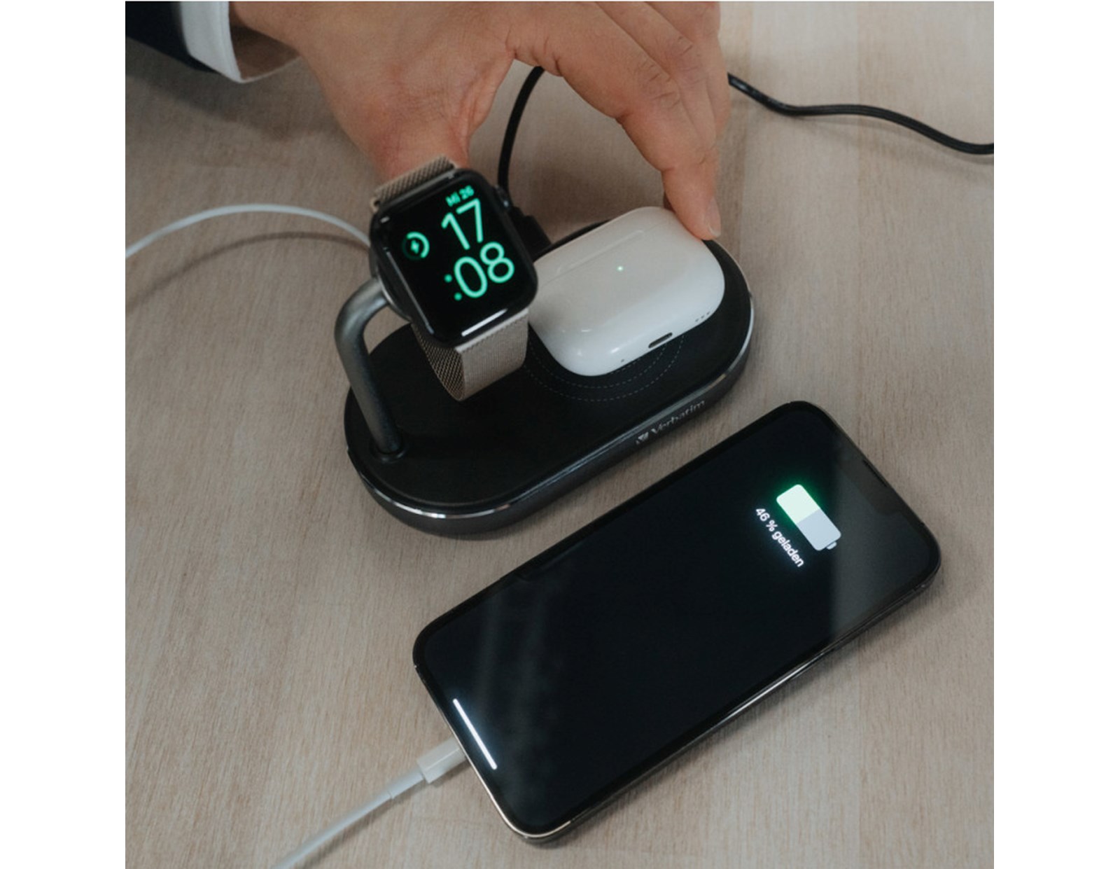 Verbatim WCS-02 stalak za punjenje 3u1 Qi/MFi Wireless + QS kabel + Apple Watch - Slika 4