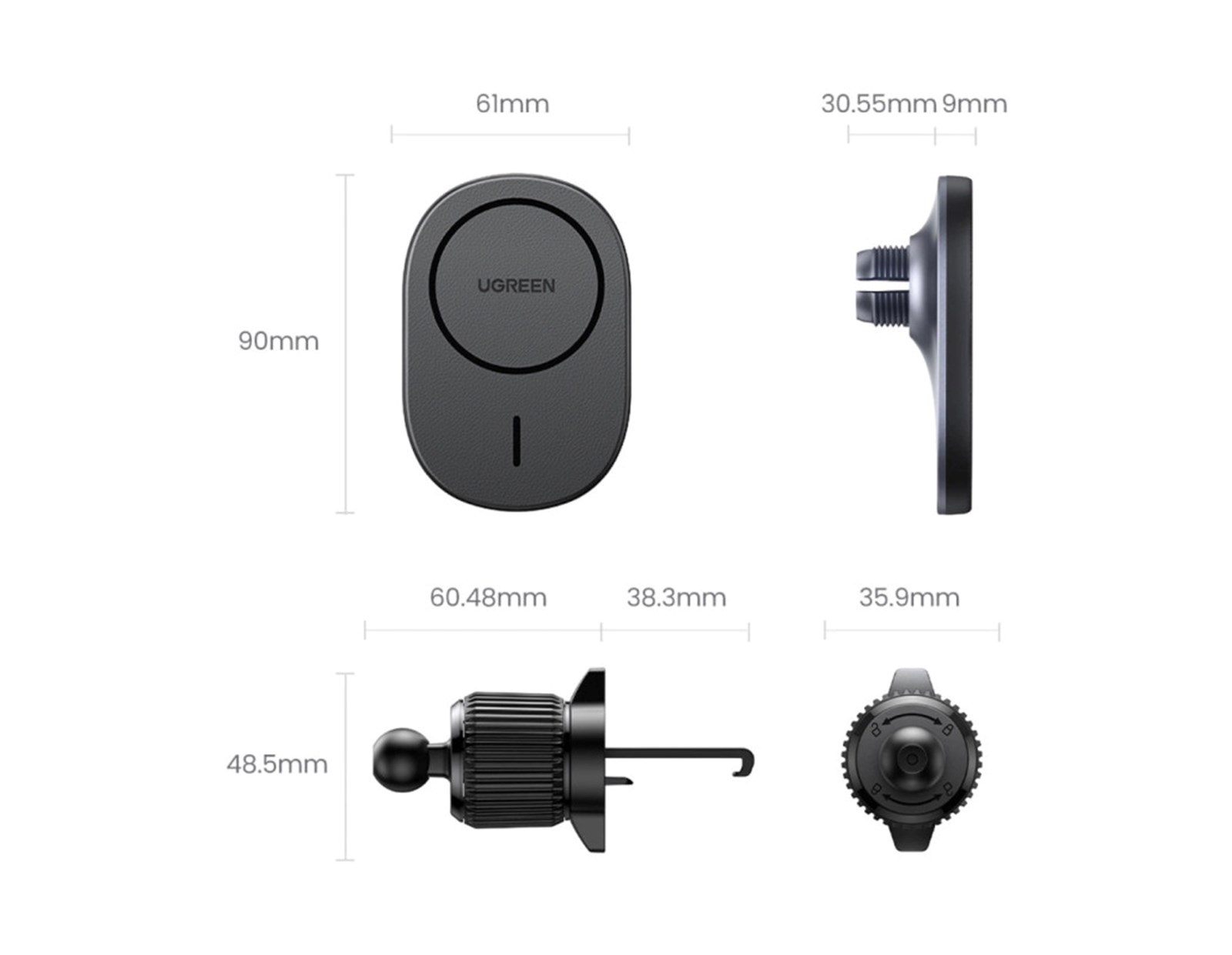 UGREEN MagSafe auto punjač/držač 15W, USB-C, magnetni, bežični/indukcijski, crni - Slika 9